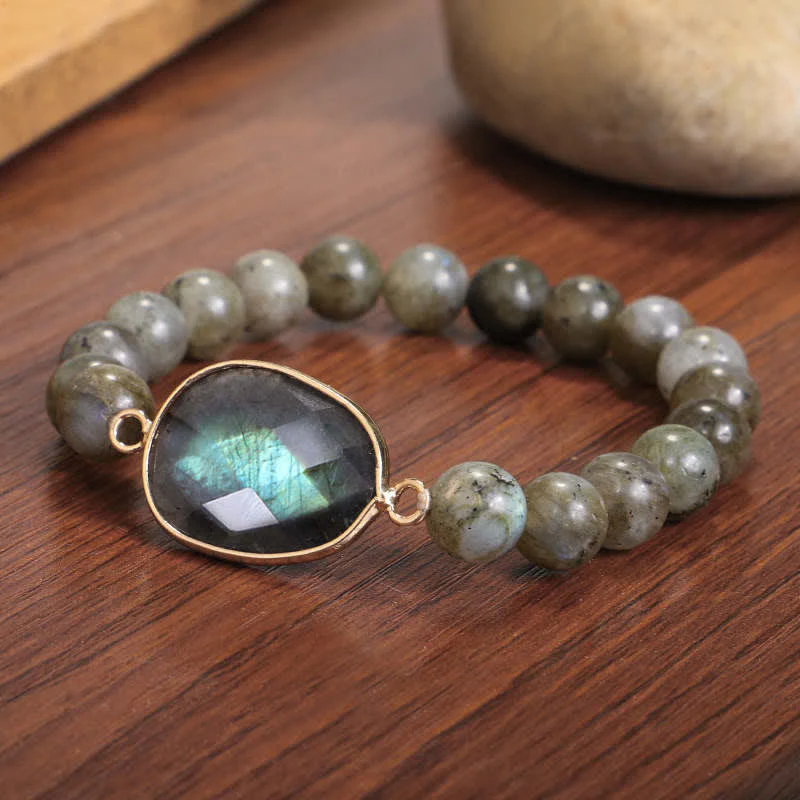 Braccialetto di perline di guarigione di supporto in pietra di luna e labradorite naturale Buddha Stones - Image 4