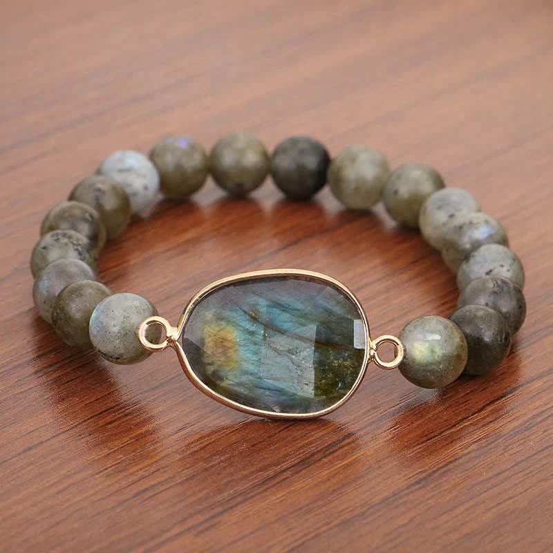 Braccialetto di perline di guarigione di supporto in pietra di luna e labradorite naturale Buddha Stones - Image 5