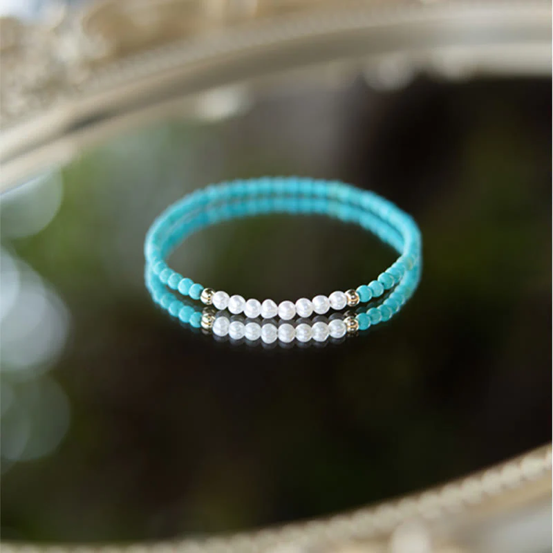 Braccialetto di perline di perle turchesi naturali in argento sterling 925 Buddha Stones - Image 14