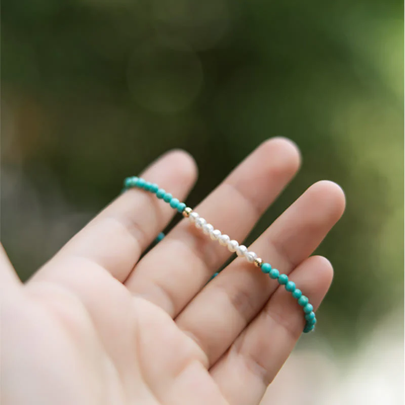 Braccialetto di perline di perle turchesi naturali in argento sterling 925 Buddha Stones - Image 15