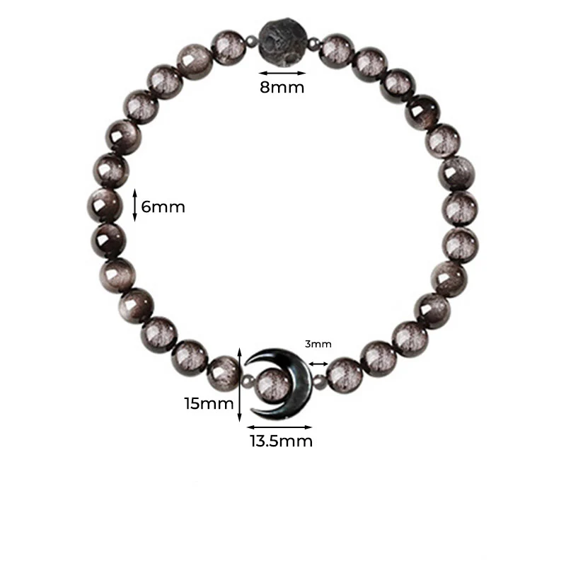 Braccialetto di perline di protezione in ossidiana lucida d'argento naturale con design a luna Buddha Stones - Image 5