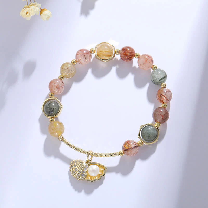Braccialetto di perline di protezione in quarzo rutilato naturale colorato Buddha Stones