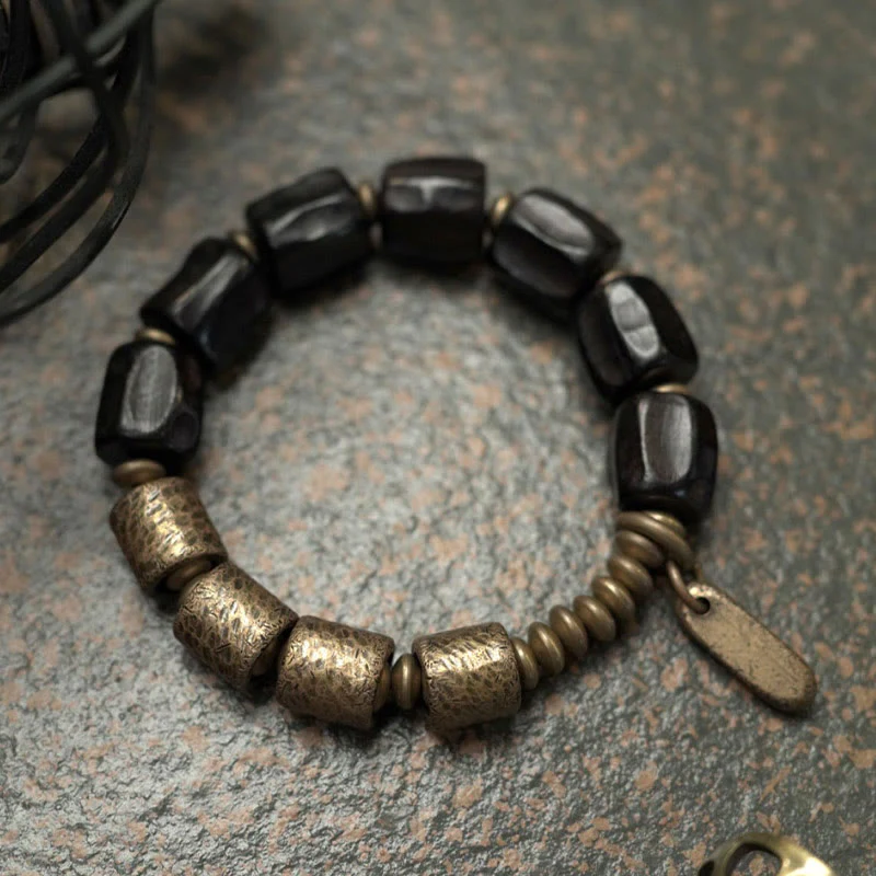 Braccialetto di perline di rame in legno di ebano Buddha Stones, vintage, pace - Image 16