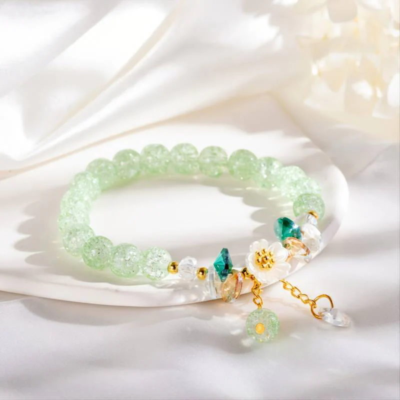 Braccialetto di perline di vetro con ciondolo a forma di fiore con design semplice Buddha Stones