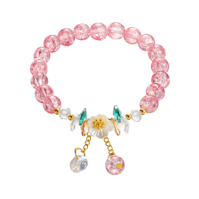 Braccialetto di perline di vetro con ciondolo a forma di fiore con design semplice Buddha Stones - Image 14