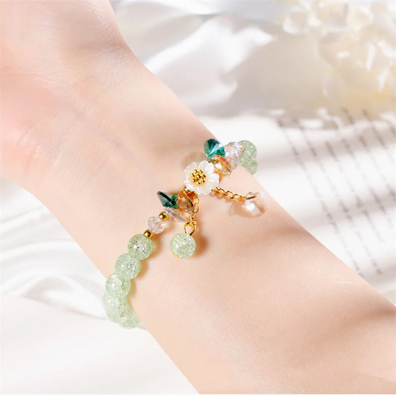 Braccialetto di perline di vetro con ciondolo a forma di fiore con design semplice Buddha Stones - Image 5