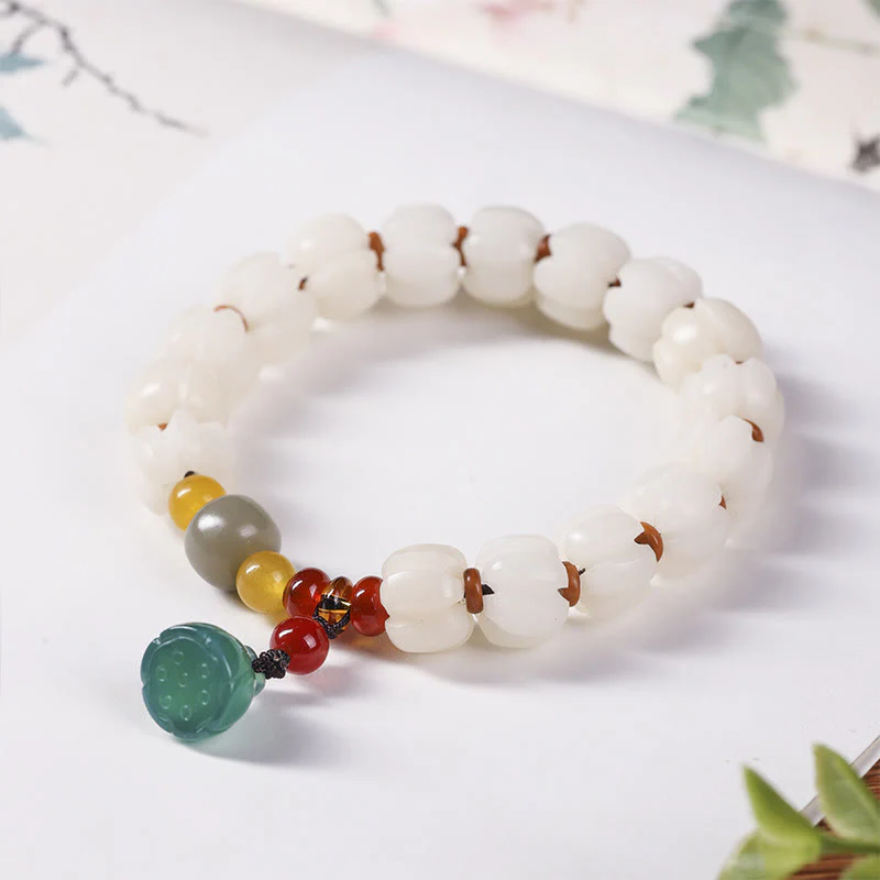 Braccialetto di perline di zucca incise con semi di Bodhi naturale, agata rossa, Bodhi Calm Harmony, Lotus - Image 10