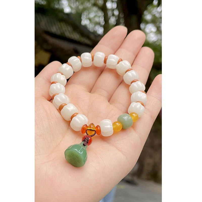 Braccialetto di perline di zucca incise con semi di Bodhi naturale, agata rossa, Bodhi Calm Harmony, Lotus - Image 12