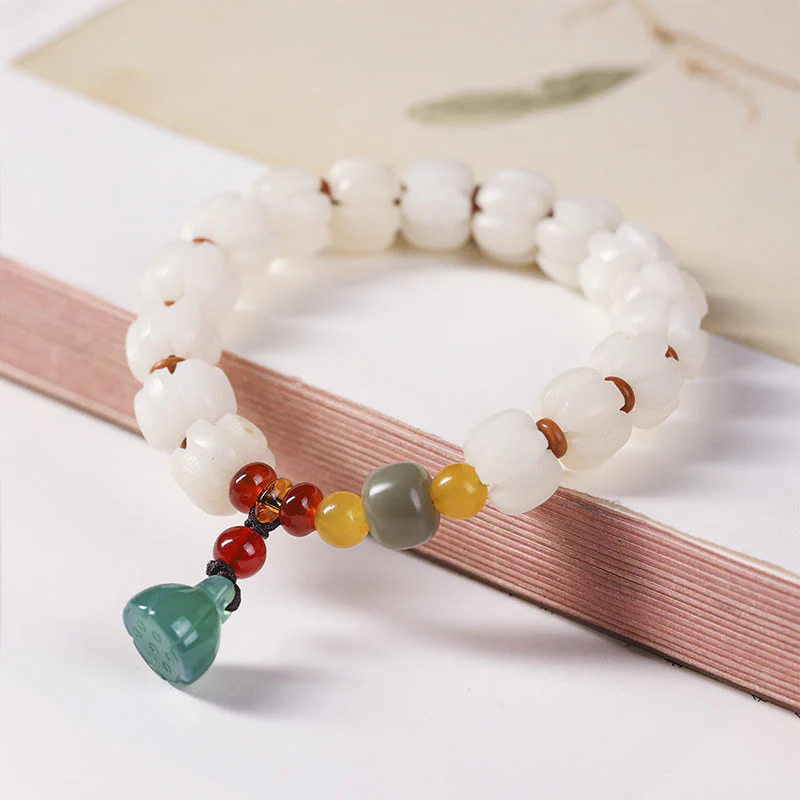 Braccialetto di perline di zucca incise con semi di Bodhi naturale, agata rossa, Bodhi Calm Harmony, Lotus - Image 2
