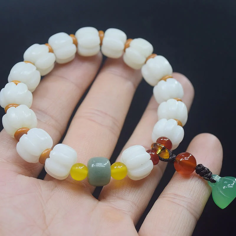 Braccialetto di perline di zucca incise con semi di Bodhi naturale, agata rossa, Bodhi Calm Harmony, Lotus - Image 4