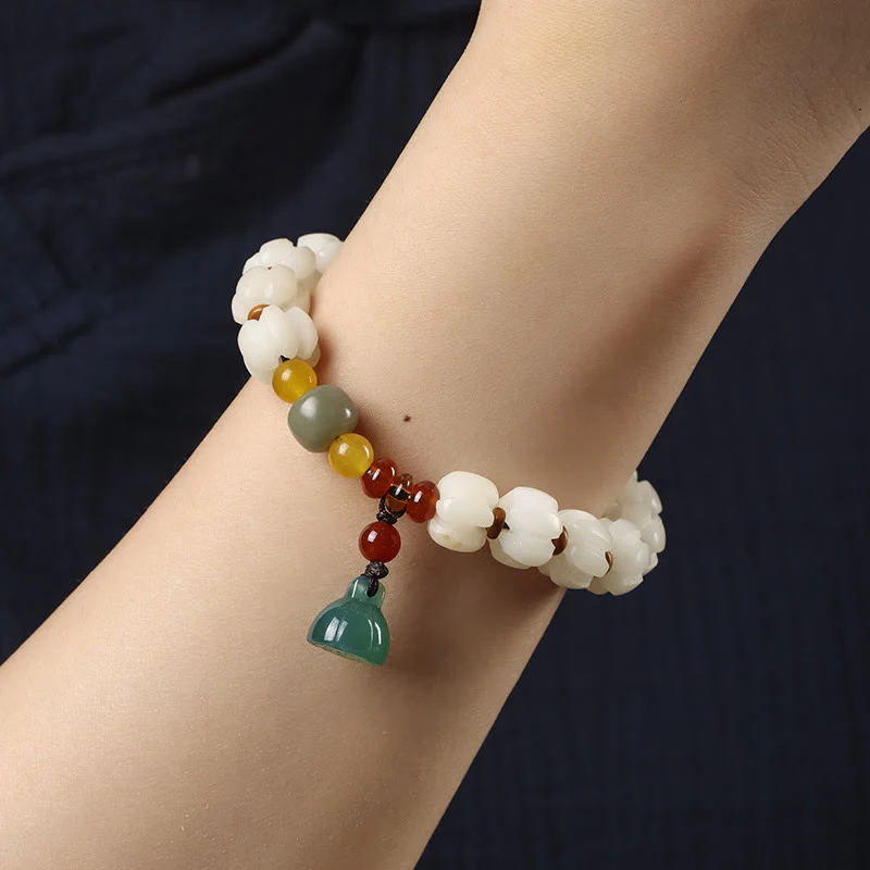 Braccialetto di perline di zucca incise con semi di Bodhi naturale, agata rossa, Bodhi Calm Harmony, Lotus - Image 5