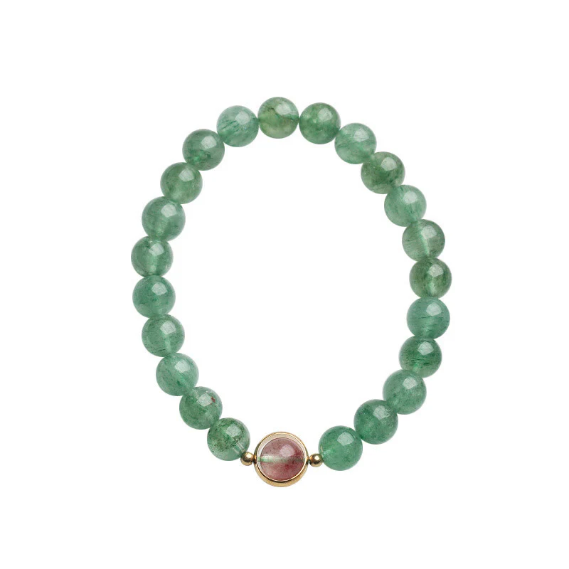 Braccialetto di perline lenitive in quarzo fragola verde naturale Buddha Stones - Image 6