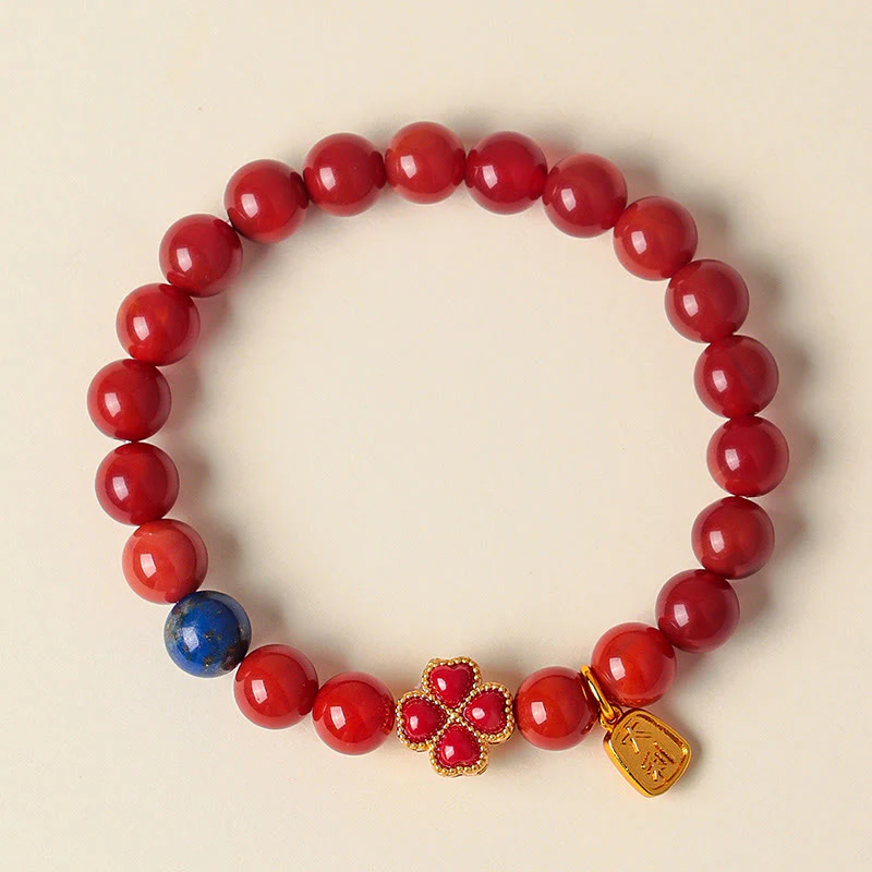 Braccialetto di perline positive con agata rossa del sud, agata bianca, fiore di zucca e quadrifoglio Buddha Stones - Image 2
