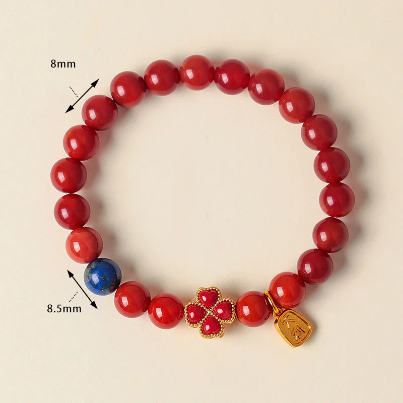 Braccialetto di perline positive con agata rossa del sud, agata bianca, fiore di zucca e quadrifoglio Buddha Stones - Image 4