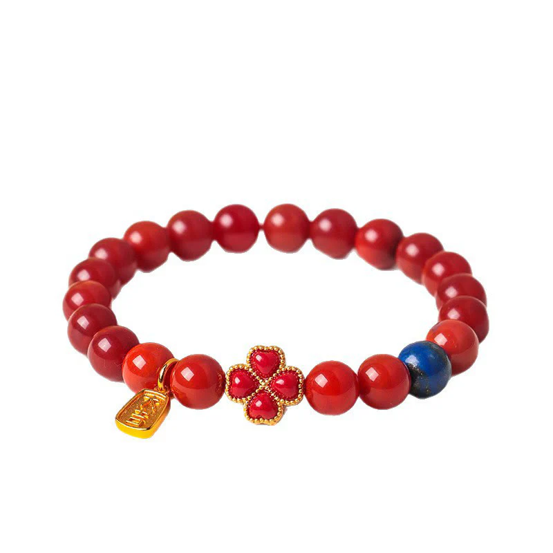 Braccialetto di perline positive con agata rossa del sud, agata bianca, fiore di zucca e quadrifoglio Buddha Stones - Image 5