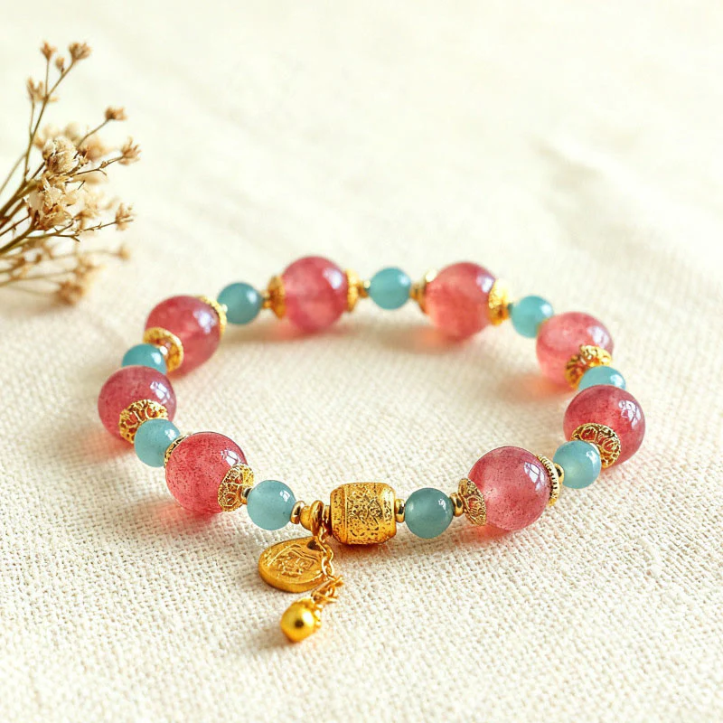 Braccialetto di perline positive curative in quarzo fragola naturale con pietra di luna Buddha Stones - Image 4