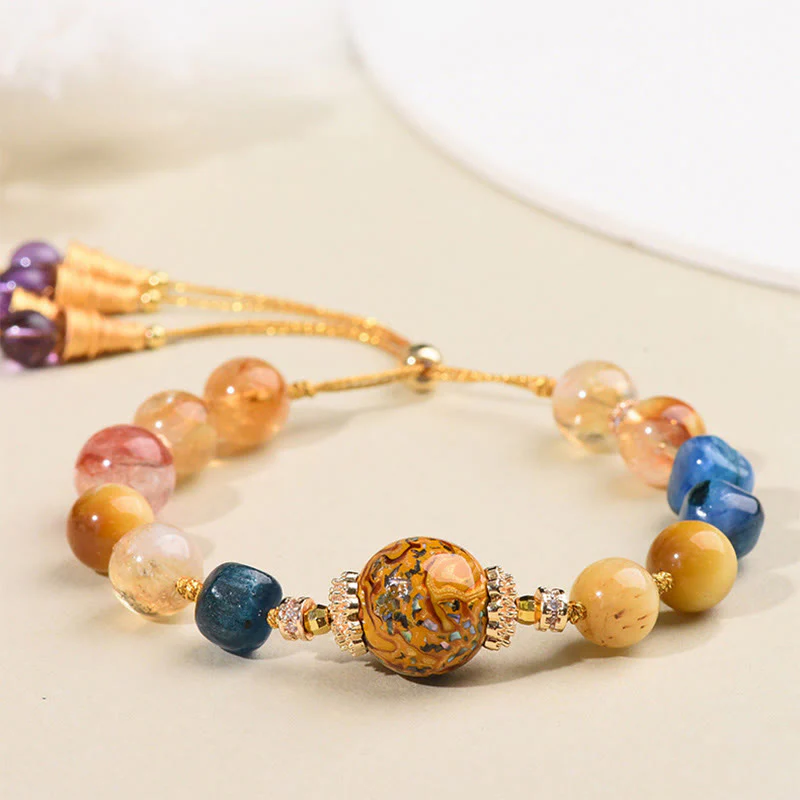 Braccialetto di potere con perline di lacca tibetana, Buddha Stones, vari cristalli intrecciati a mano