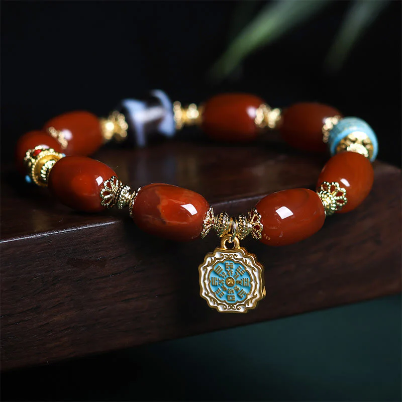 Braccialetto di potere con perline Dzi Bagua in agata rossa naturale del sud Buddha Stones