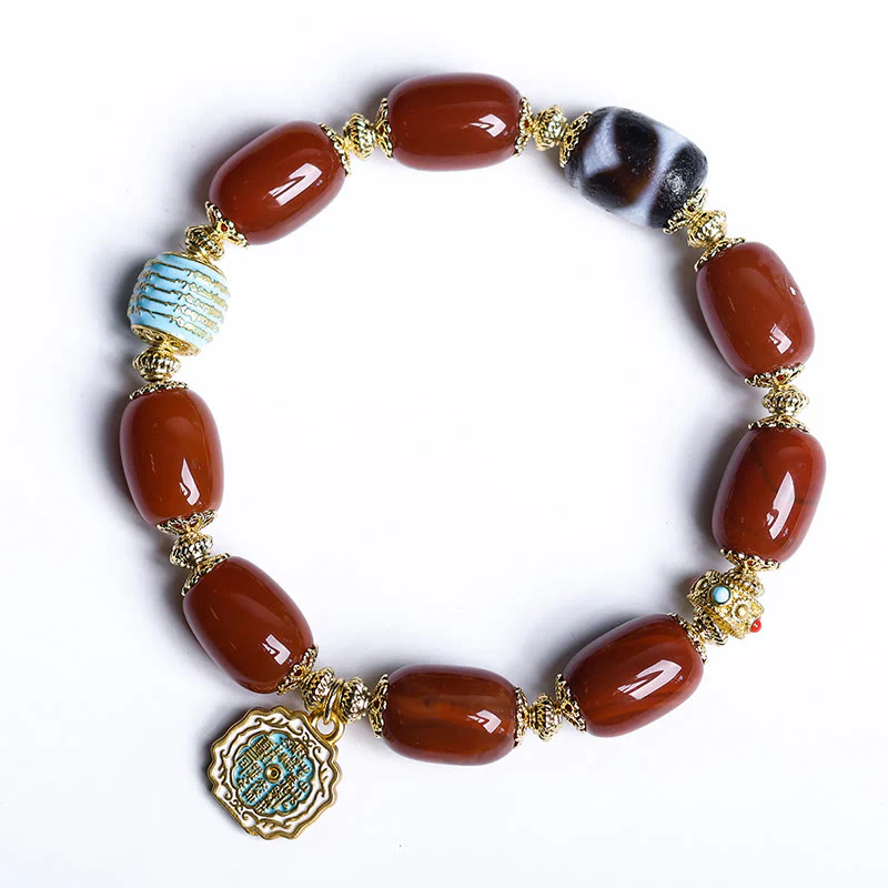 Braccialetto di potere con perline Dzi Bagua in agata rossa naturale del sud Buddha Stones - Image 8