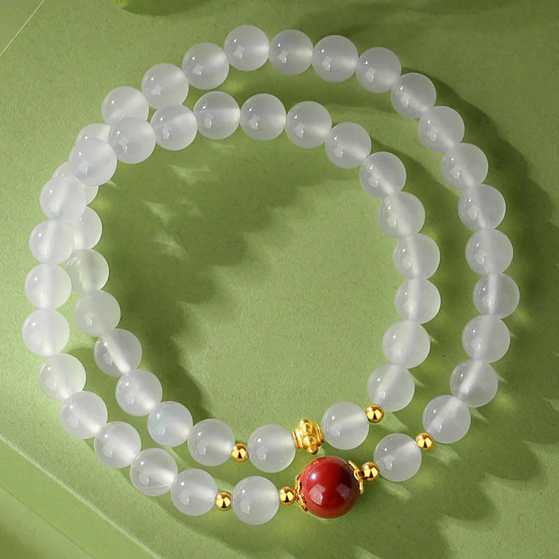 Braccialetto di protezione a doppio giro Buddha Stones in argento sterling 925 con agata bianca naturale e cinabro - Image 11