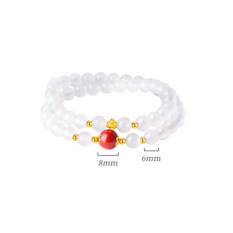 Braccialetto di protezione a doppio giro Buddha Stones in argento sterling 925 con agata bianca naturale e cinabro - Image 13
