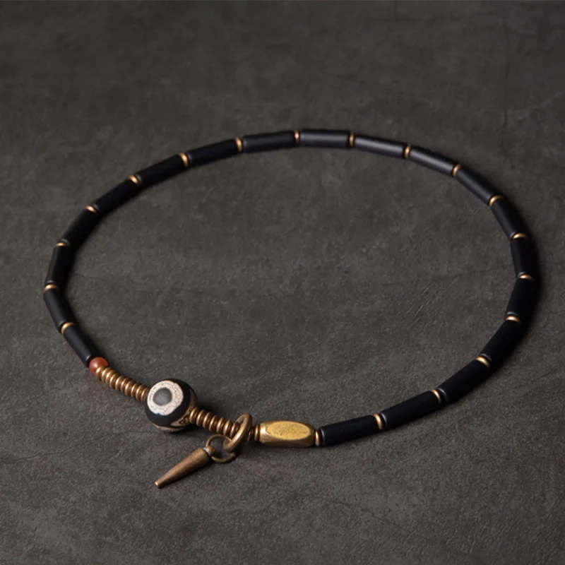Braccialetto di protezione a doppio giro con ciondolo a cono in perline Dzi in rame e onice nero Buddha Stones - Image 10