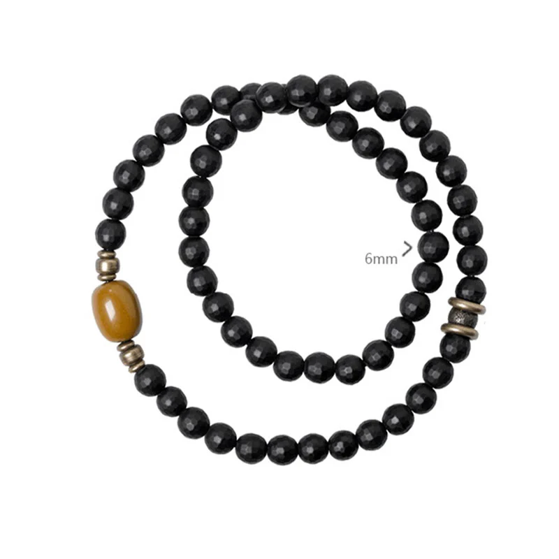 Braccialetto di protezione a doppio giro con perline di onice nero e topazio con superficie tagliata smerigliata Buddha Stones - Image 5