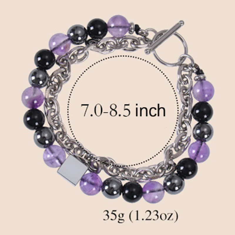 Braccialetto di protezione a doppio giro in acciaio al titanio con magnetite nera, occhio di tigre colorato e pietra smerigliata Buddha Stones - Image 20