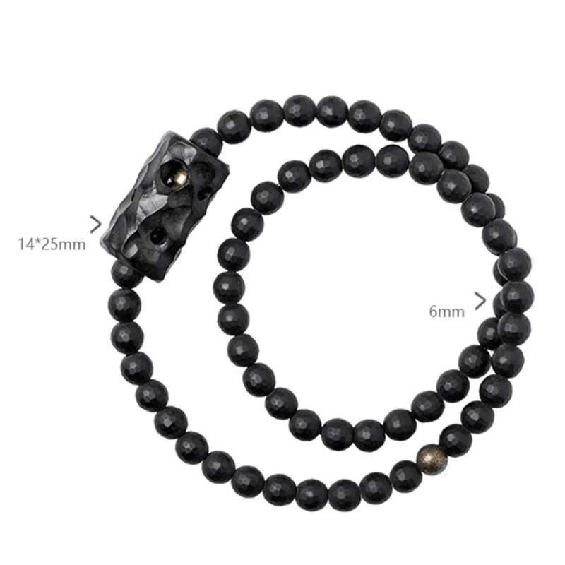 Braccialetto di protezione a doppio giro in onice nero ebano con superficie tagliata smerigliata Buddha Stones - Image 5