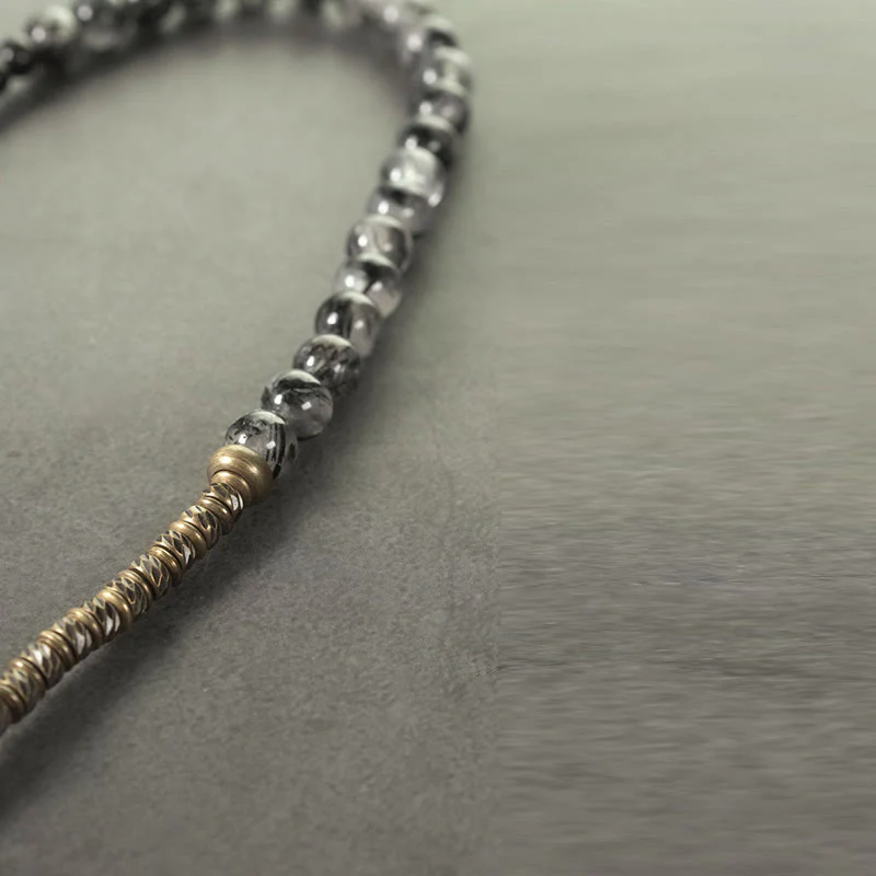 Braccialetto di protezione a doppio giro in ottone e rame Buddha Stones, ossidiana, quarzo rutilato nero e oro lucido - Image 9