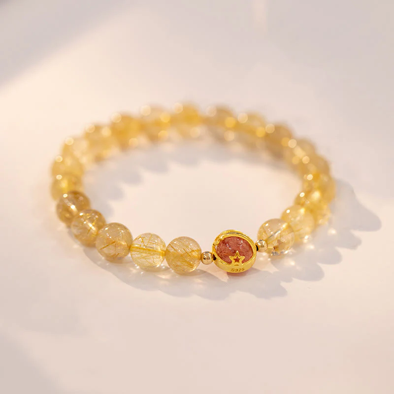 Braccialetto di protezione a forma di stella in quarzo rutilato dorato Buddha Stones Strawberry Quartz - Image 2