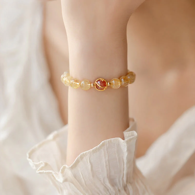 Braccialetto di protezione a forma di stella in quarzo rutilato dorato Buddha Stones Strawberry Quartz - Image 3
