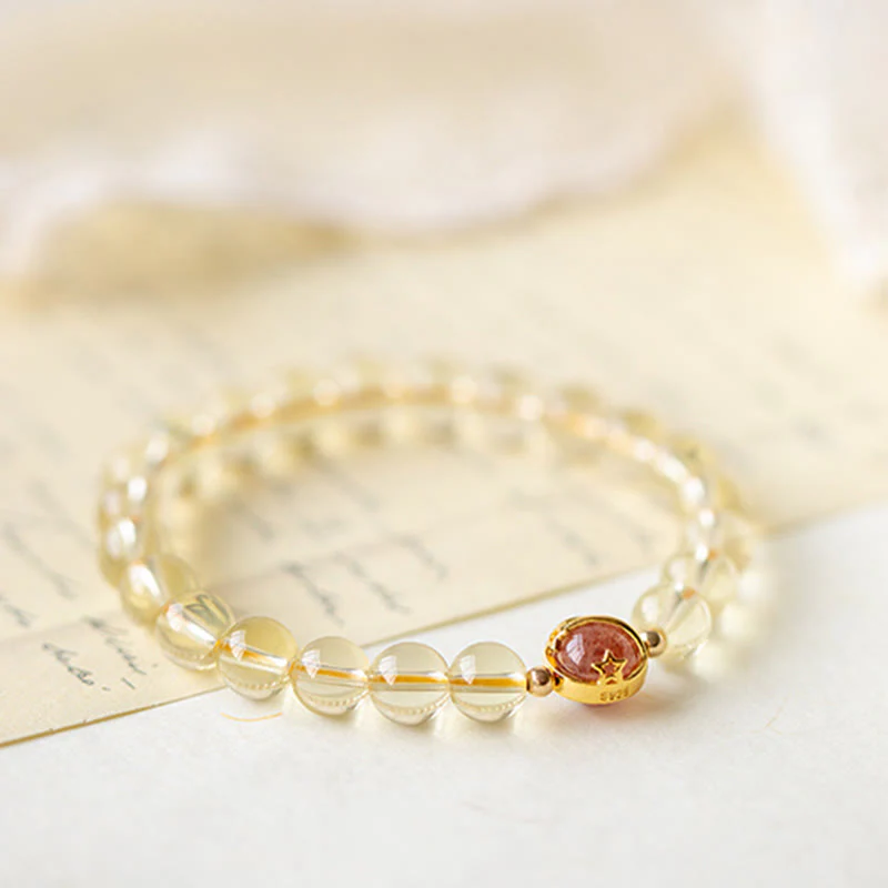 Braccialetto di protezione a forma di stella in quarzo rutilato dorato Buddha Stones Strawberry Quartz - Image 6