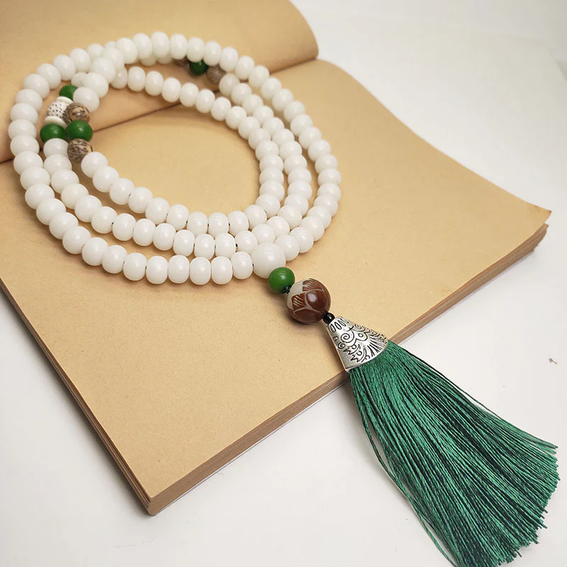 Braccialetto di protezione con 108 perle di semi di Bodhi bianchi Mala - Image 3