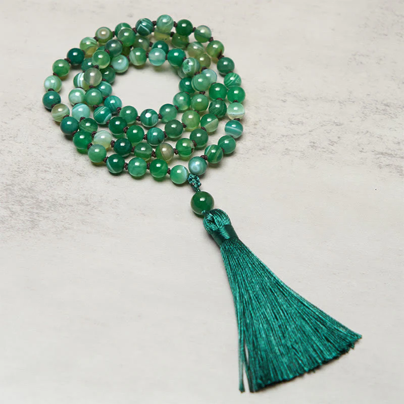 Braccialetto di protezione con Buddha Stones e nappa di malachite - Image 2