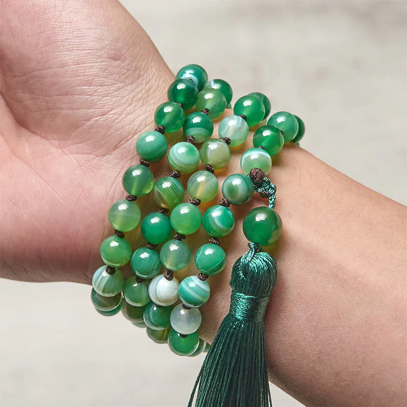 Braccialetto di protezione con Buddha Stones e nappa di malachite - Image 4