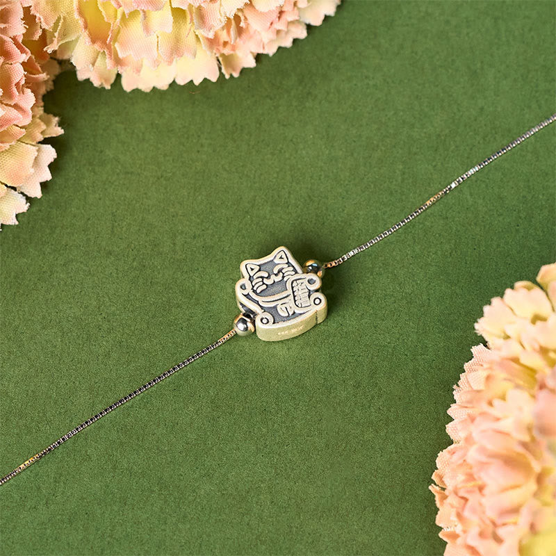 Braccialetto di protezione con catena in argento sterling 925 e gatto della fortuna in argento sterling 999 Buddha Stones - Image 3