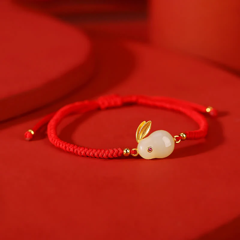 Braccialetto di protezione con corda rossa e giada bianca Hetian dell'anno del coniglio in argento sterling 925 Buddha Stones - Image 6