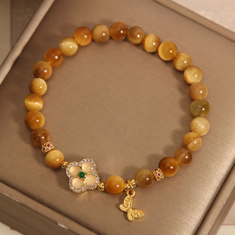 Braccialetto di protezione con farfalla a quadrifoglio e occhio di tigre Buddha Stones - Image 3