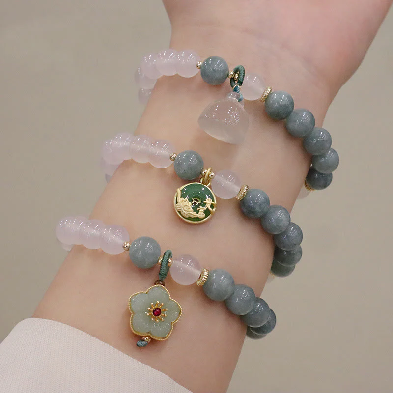 Braccialetto di protezione con fibbia della pace, fiore di loto, agata bianca e giada Buddha Stones - Image 2