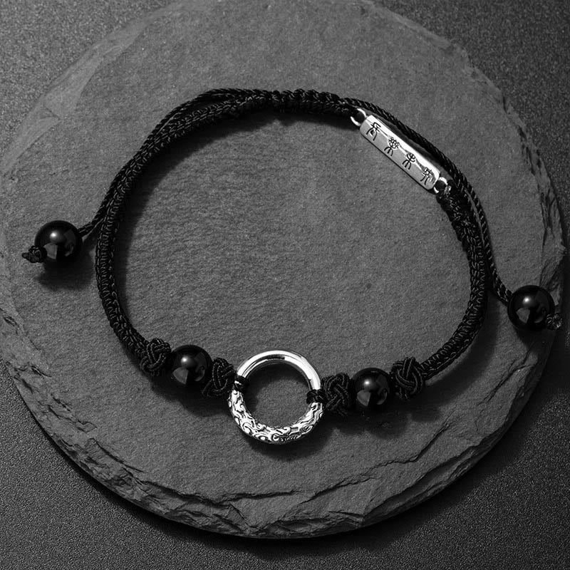 Braccialetto di protezione con fibbia della pace in onice nero in argento sterling 925 Buddha Stones - Image 3