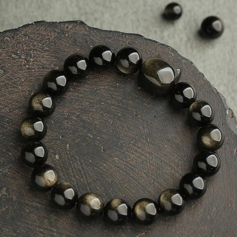 Braccialetto di protezione con gatto portafortuna e zampa adorabile , Buddha Stones, ossidiana lucida d'oro, ossidiana lucida d'argento - Image 10