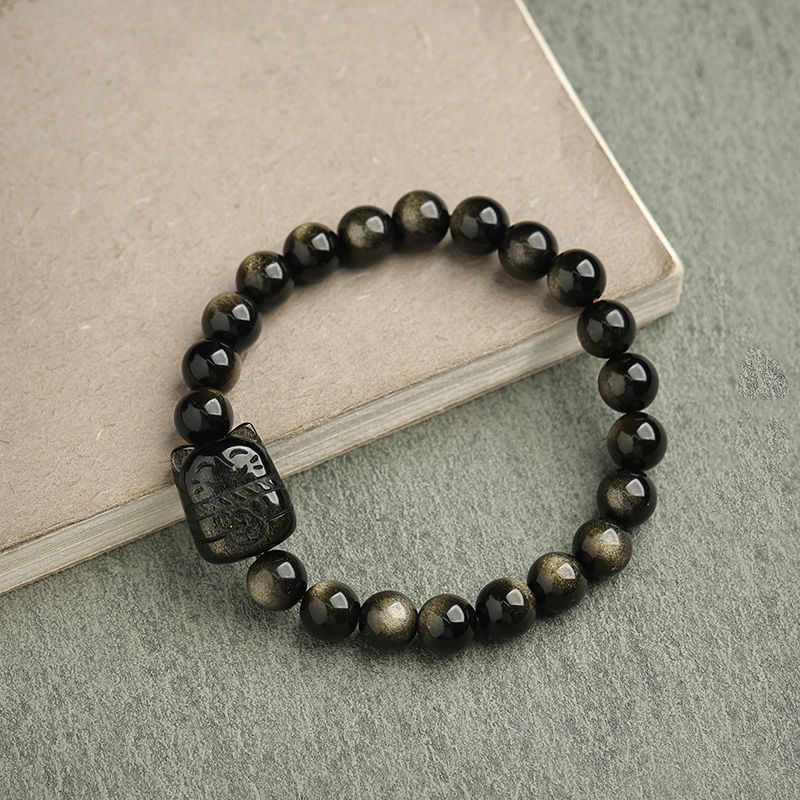 Braccialetto di protezione con gatto portafortuna e zampa adorabile , Buddha Stones, ossidiana lucida d'oro, ossidiana lucida d'argento - Image 19
