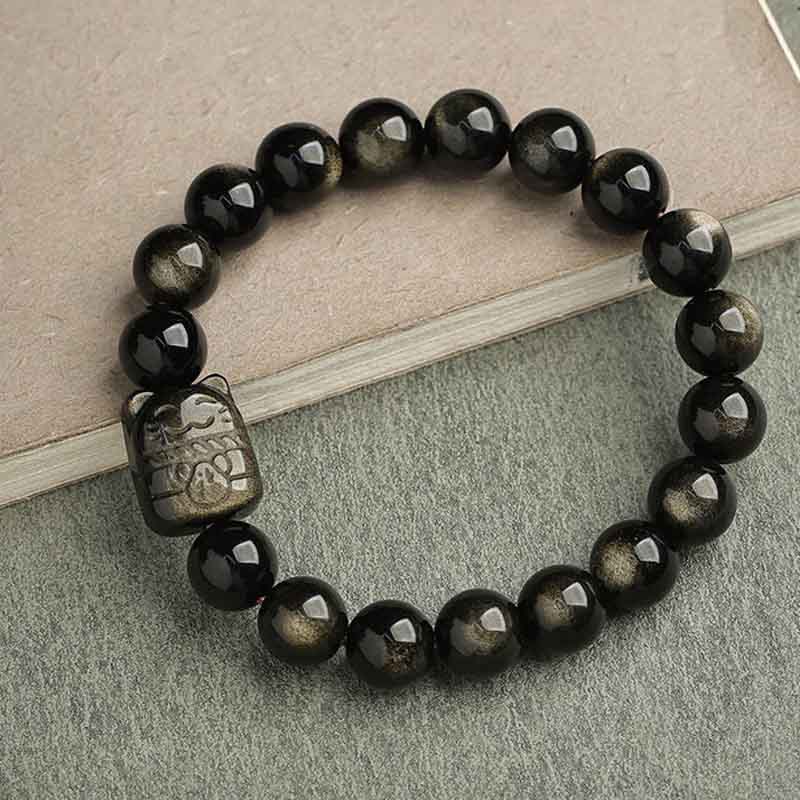 Braccialetto di protezione con gatto portafortuna e zampa adorabile , Buddha Stones, ossidiana lucida d'oro, ossidiana lucida d'argento - Image 20