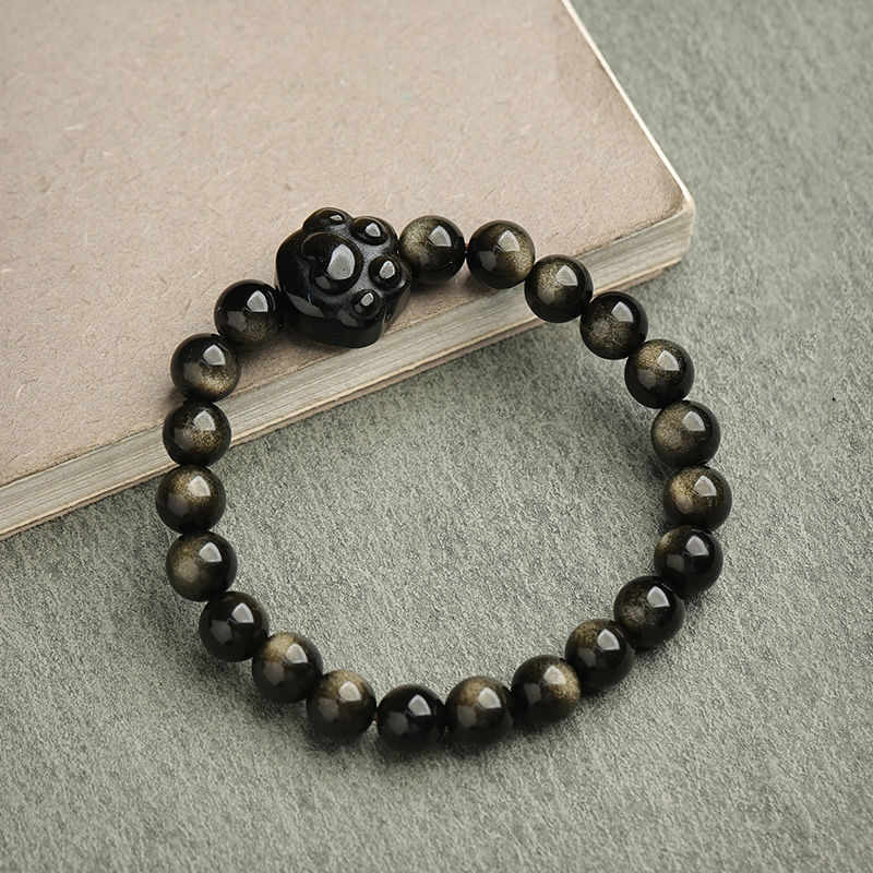 Braccialetto di protezione con gatto portafortuna e zampa adorabile , Buddha Stones, ossidiana lucida d'oro, ossidiana lucida d'argento - Image 21