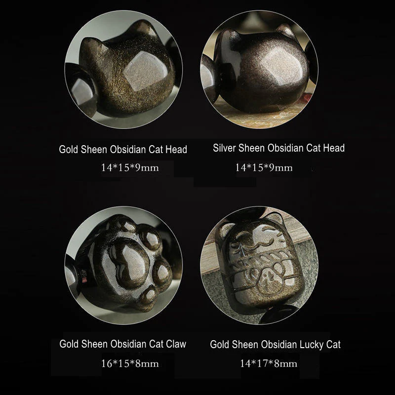 Braccialetto di protezione con gatto portafortuna e zampa adorabile , Buddha Stones, ossidiana lucida d'oro, ossidiana lucida d'argento - Image 23