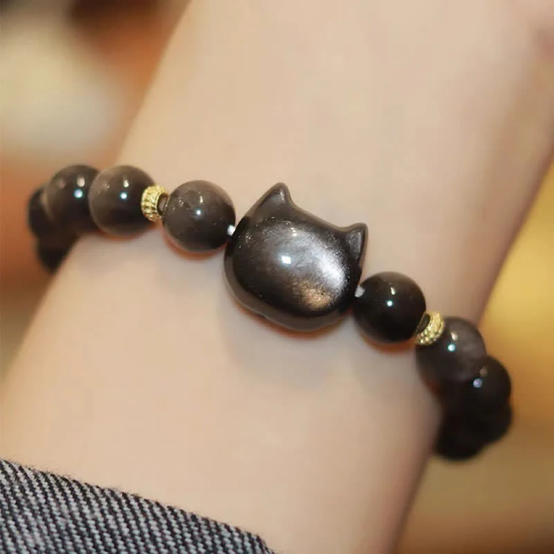 Braccialetto di protezione con gatto portafortuna e zampa adorabile , Buddha Stones, ossidiana lucida d'oro, ossidiana lucida d'argento - Image 32