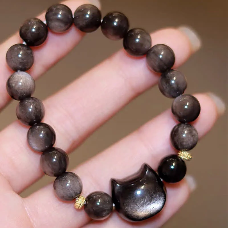 Braccialetto di protezione con gatto portafortuna e zampa adorabile , Buddha Stones, ossidiana lucida d'oro, ossidiana lucida d'argento - Image 36