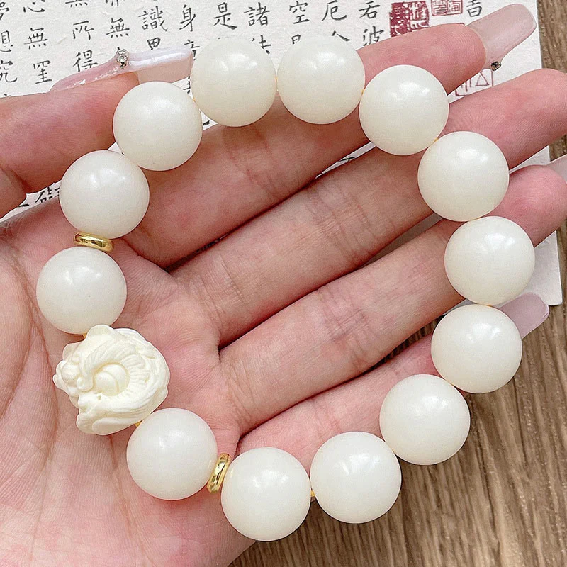 Braccialetto di protezione con leone danzante , Buddha Stones di avorio, seme di Bodhi, pietre di Buddha, argento lucido e ossidiana - Image 10