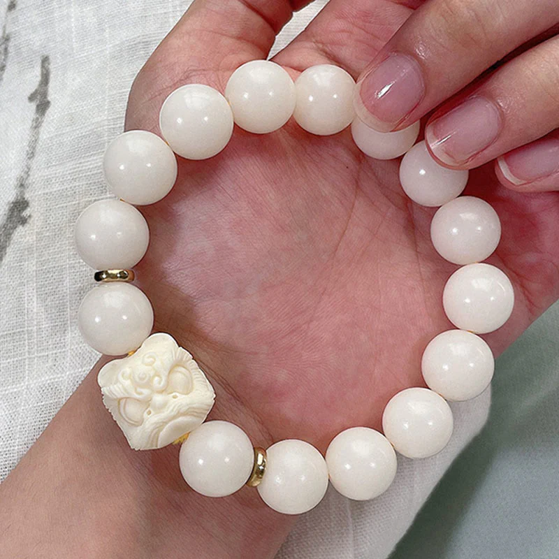 Braccialetto di protezione con leone danzante , Buddha Stones di avorio, seme di Bodhi, pietre di Buddha, argento lucido e ossidiana - Image 12